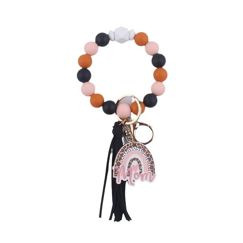 Wholesale Mother's Day Leopard Print Silicone Bead Bracelet Keychain